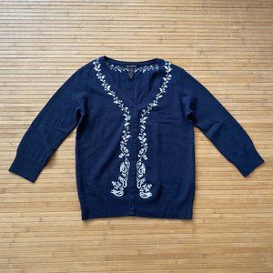 Lucky Brand Embroidered Wool Blend Cardign